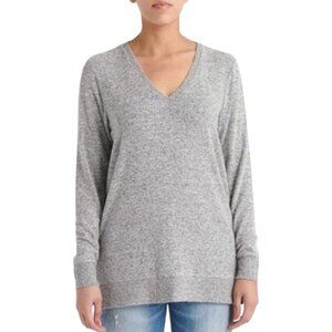Lucky Brand V-Neck Cloud Knit Tunic Pullover Sweater in Grey Heather Size XL